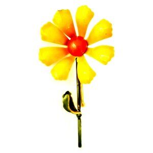 Vintage Original by Robert Enamel Flower Pin Yellow and Orange Daisy